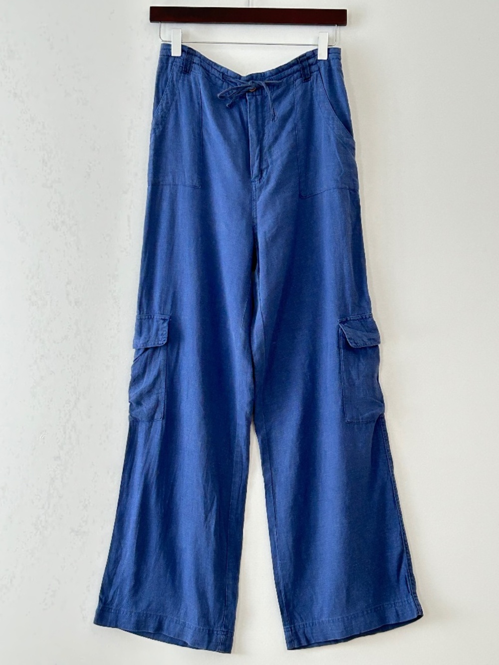 Sincerely Jules Blue Linen Blend Wide Leg Drawstring Cargo Pants